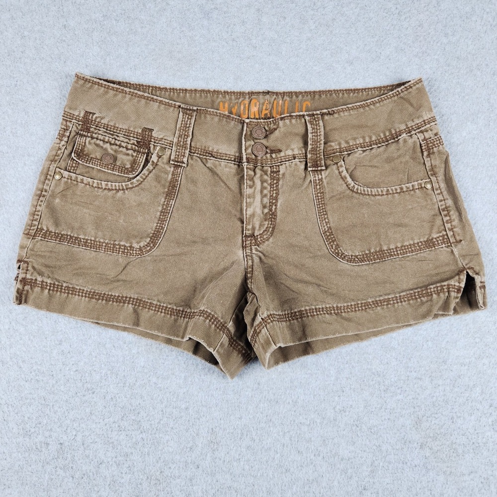 Hydraulic Shorts Womens 7/8 Brown Cotton Low Rise Utility Stretch High Waisted